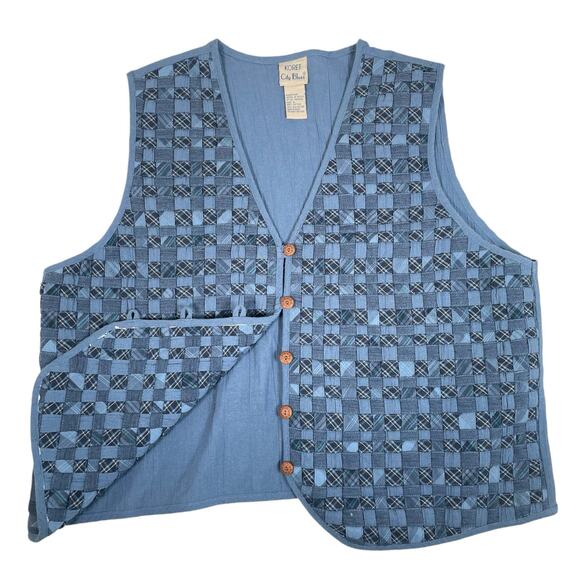 Vintage Womens Large Blue Patch Woven Plaid Cotton Vest - Picture 8 of 8